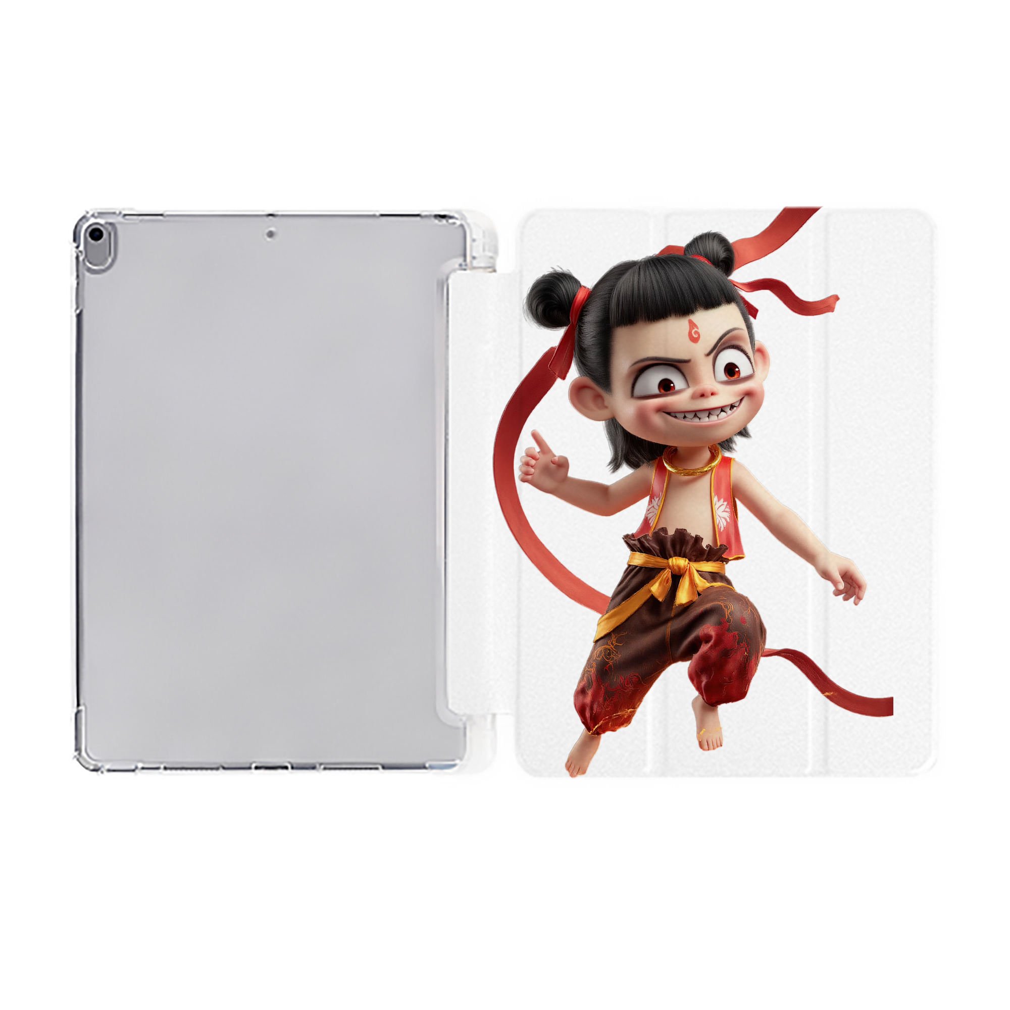 （画像用） Ne Zha 2 ナタ 魔童の大暴れ IPad ケース ペン収納付き 三つ折りスタンド PUレザー×シリコン 対応機種9.5/10.5/10.9インチ